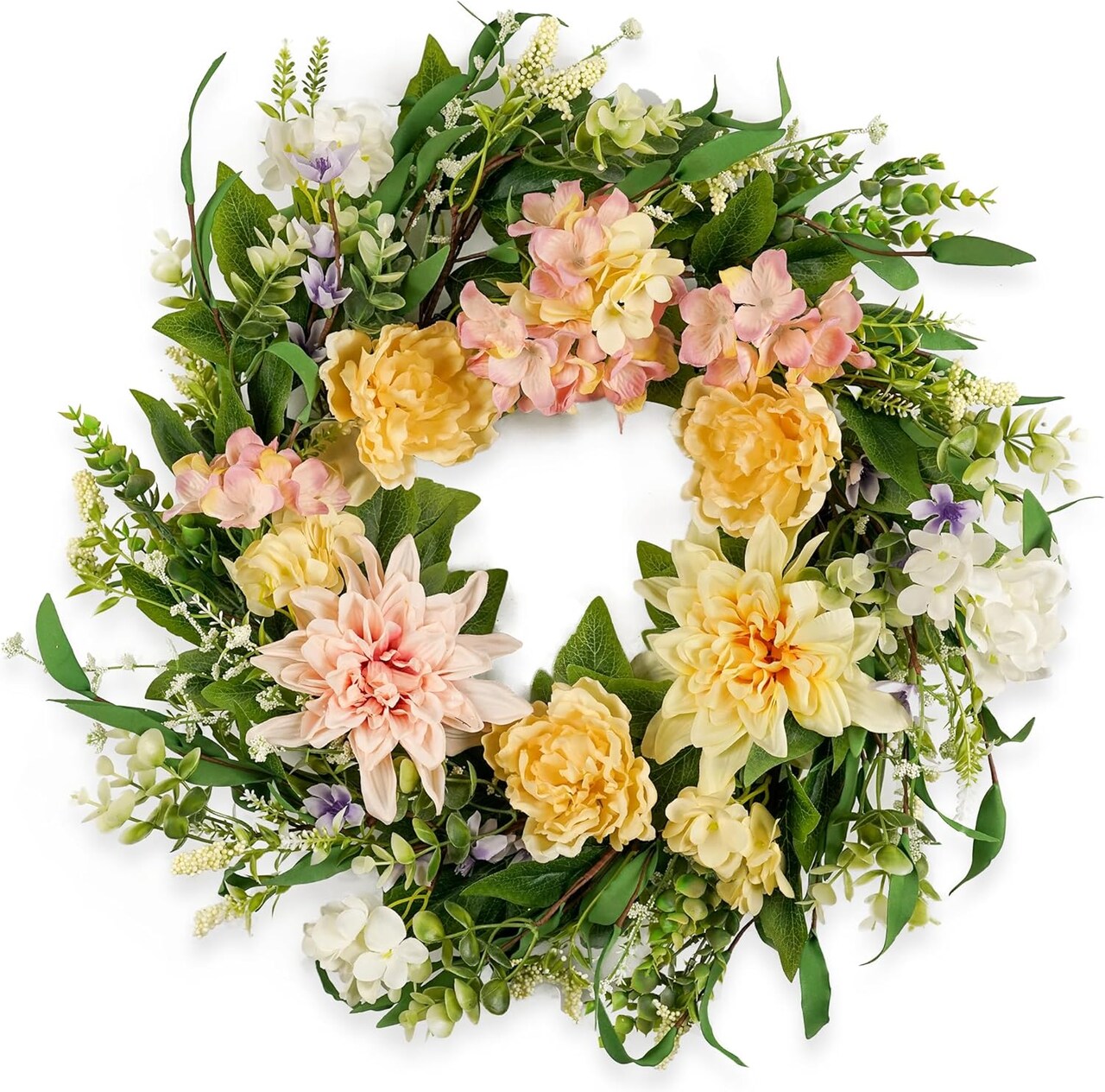 Summer Wreaths for Front Door 22", Door Summer Wreath with Eucalyptus Olive Leaves & Flowers, Floral Wreath Door Decoration for Summer Home and Outdoor